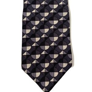 Mens Vintage 90s HENRY GRETHEL Classic Necktie Tie 100% Silk Geometric Black